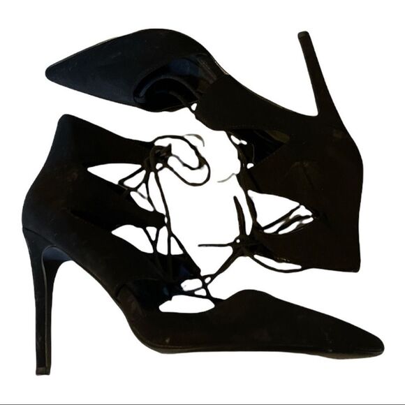 Derek Heart From H&M Sophia Black Lace Up Stiletto Spike Heels 8.5 - Picture 8 of 14